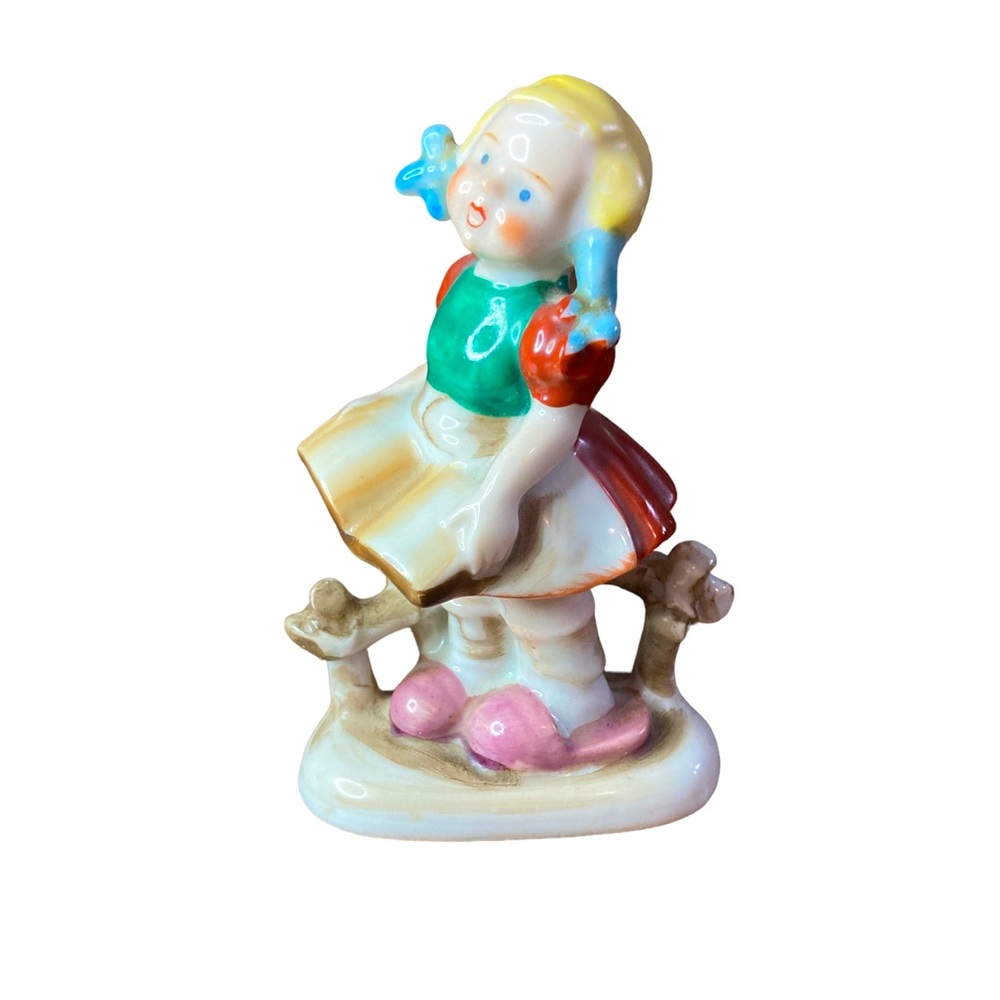 Girl Holding Book Accent Decor Occupied Japan Ceramic Figurine Vintage Retro